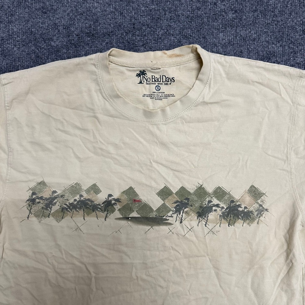 No Bad Days T Shirt Mens Size XL Tan Tropical Golf Palm Tree Beach Graphic Tee